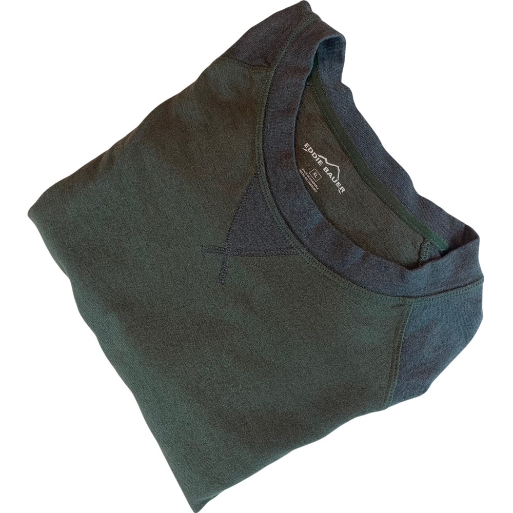 Eddie Bauer Mens XL Green Charcoal Gray‎ Raglan Long Sleeve Crewneck Shirt